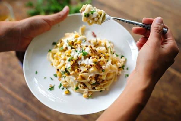 healthy chiportle sweet corn fettuccine