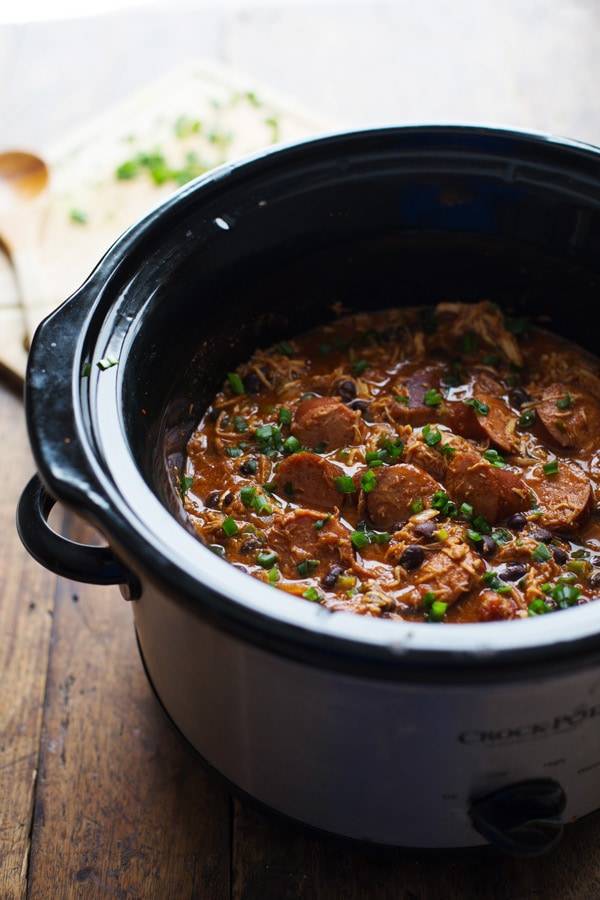 Creole Chicken and Sausage in a slowcooker.