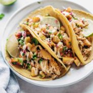 Chili Lime Fish Tacos on a plate.