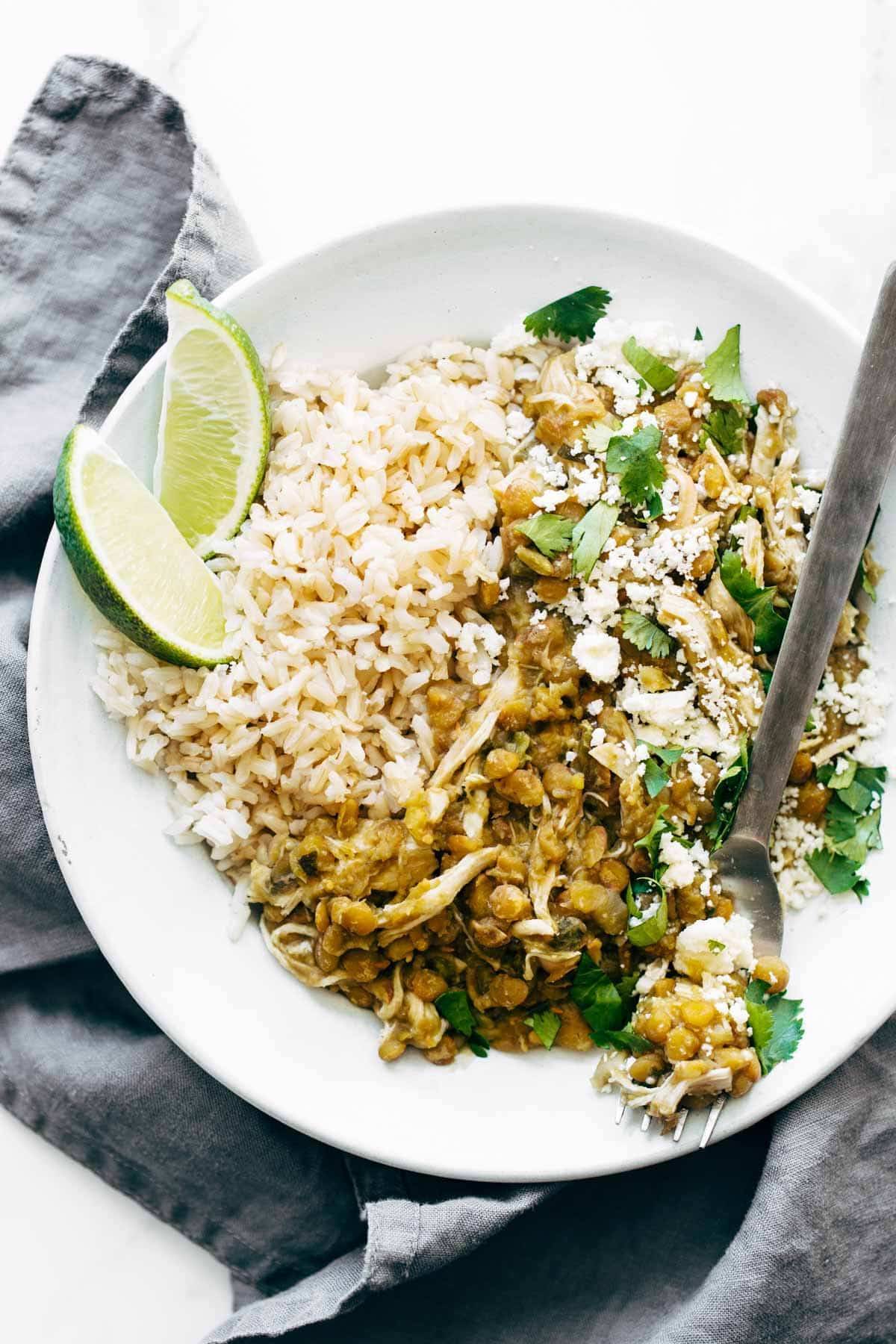 Cilantro Lime Chicken and Lentils in a bowl.