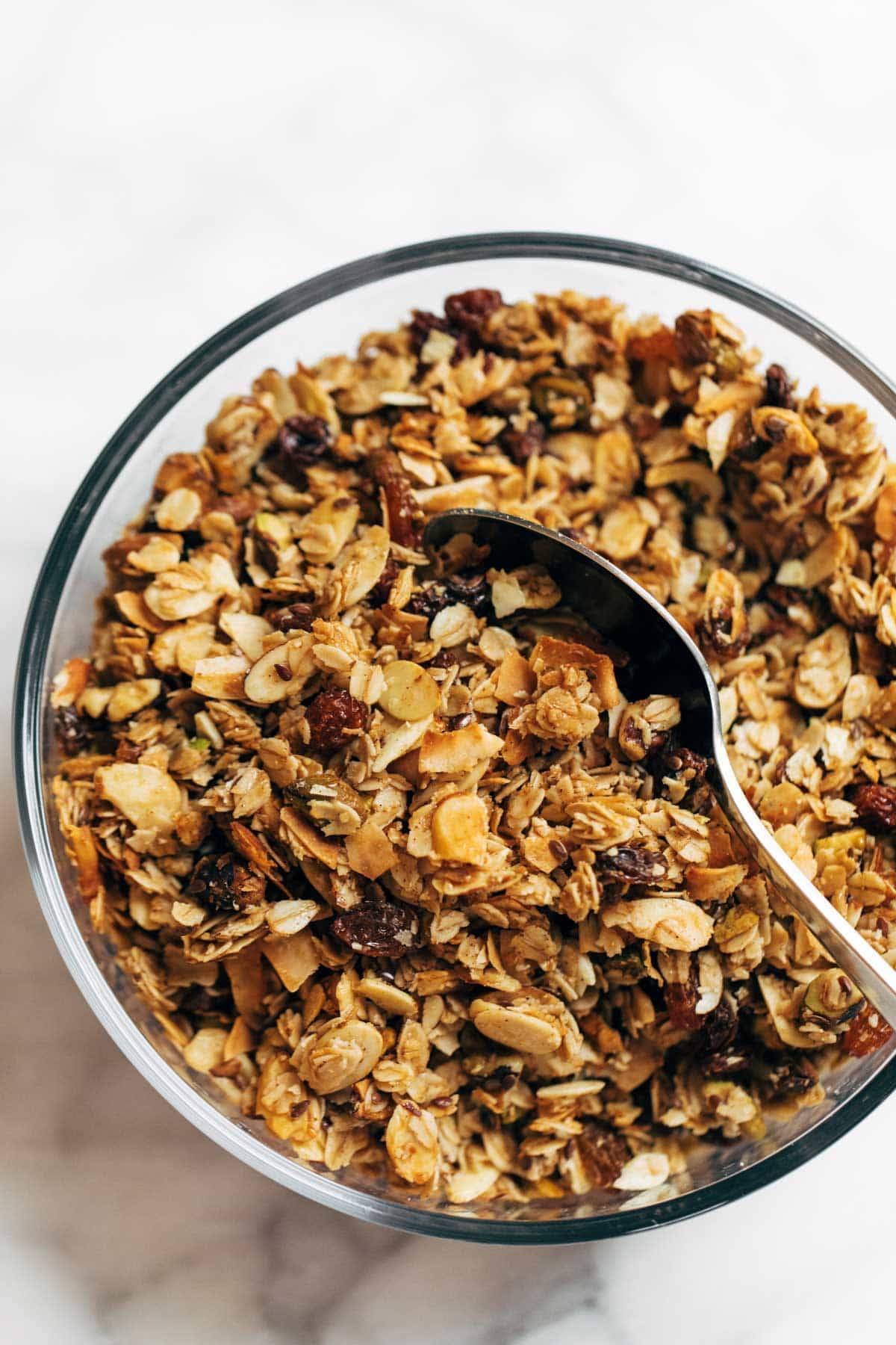 Coconut oil granola in a bowl.