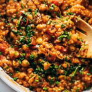 A picture of Pearl Couscous Skillet with Tomatoes, Chickpeas, and Feta