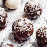 Chocolate Coconut Truffles on a baking sheet.