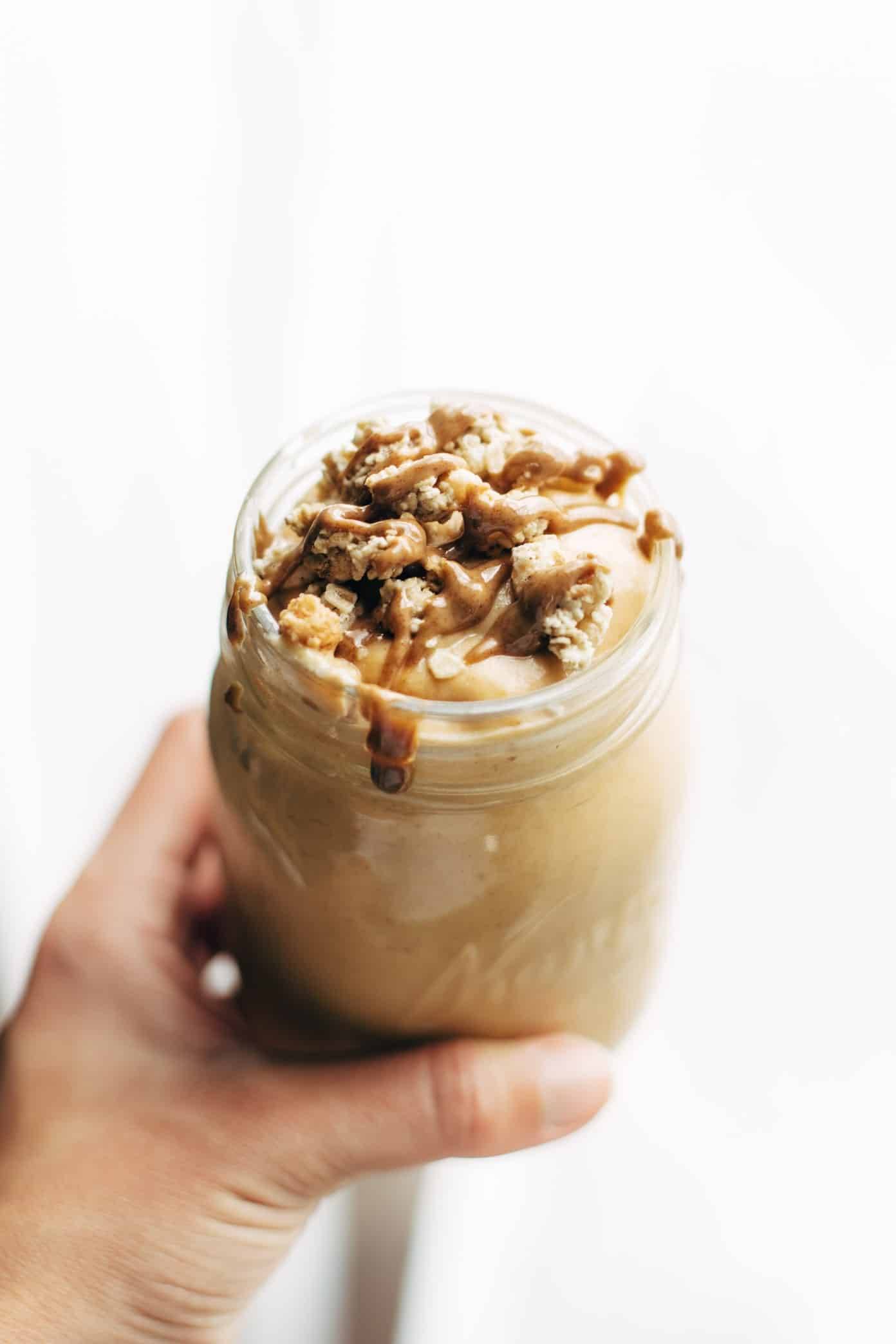 Autumn glow milkshake in a jar.