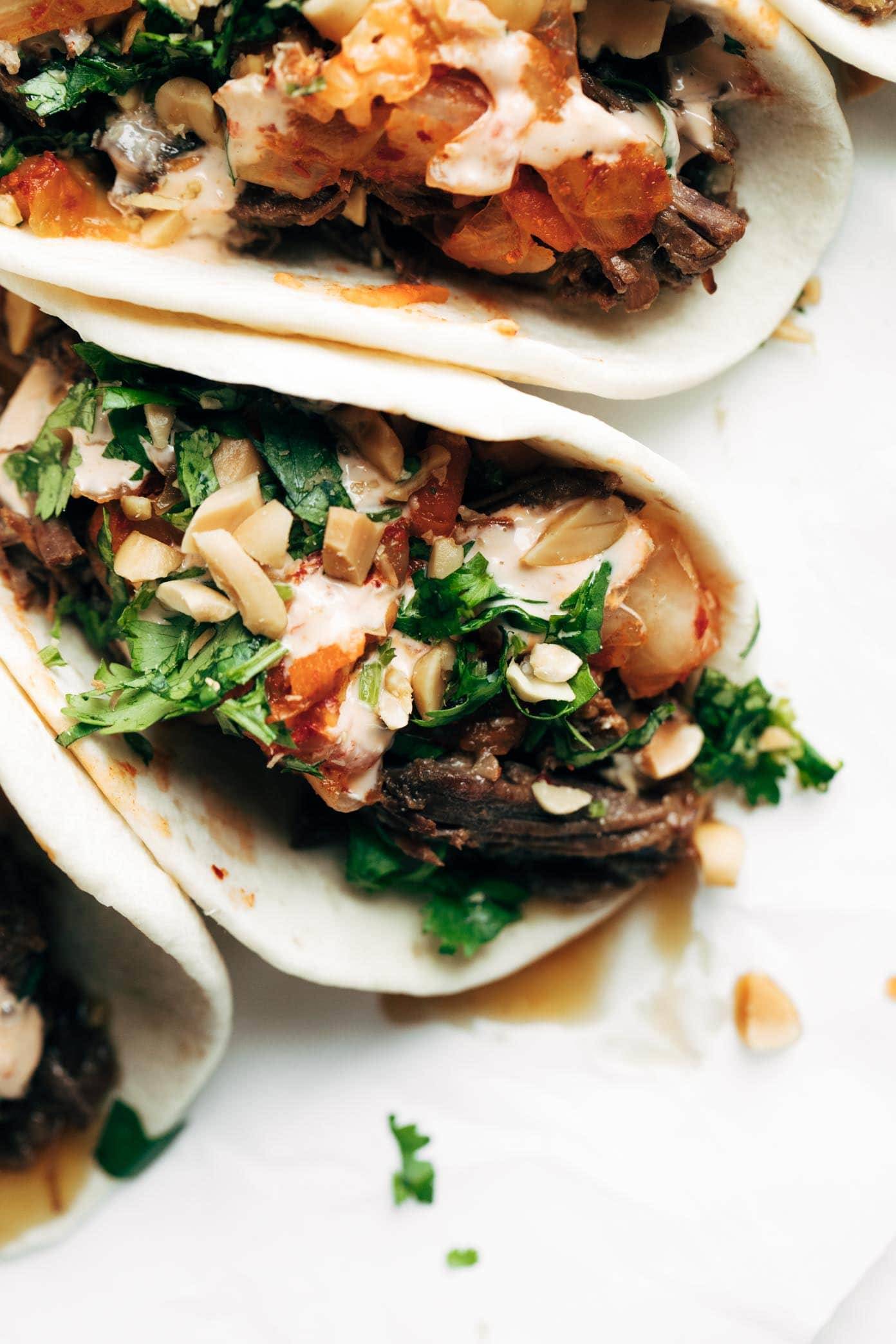 Instant Pot Korean Beef Tacos close up.