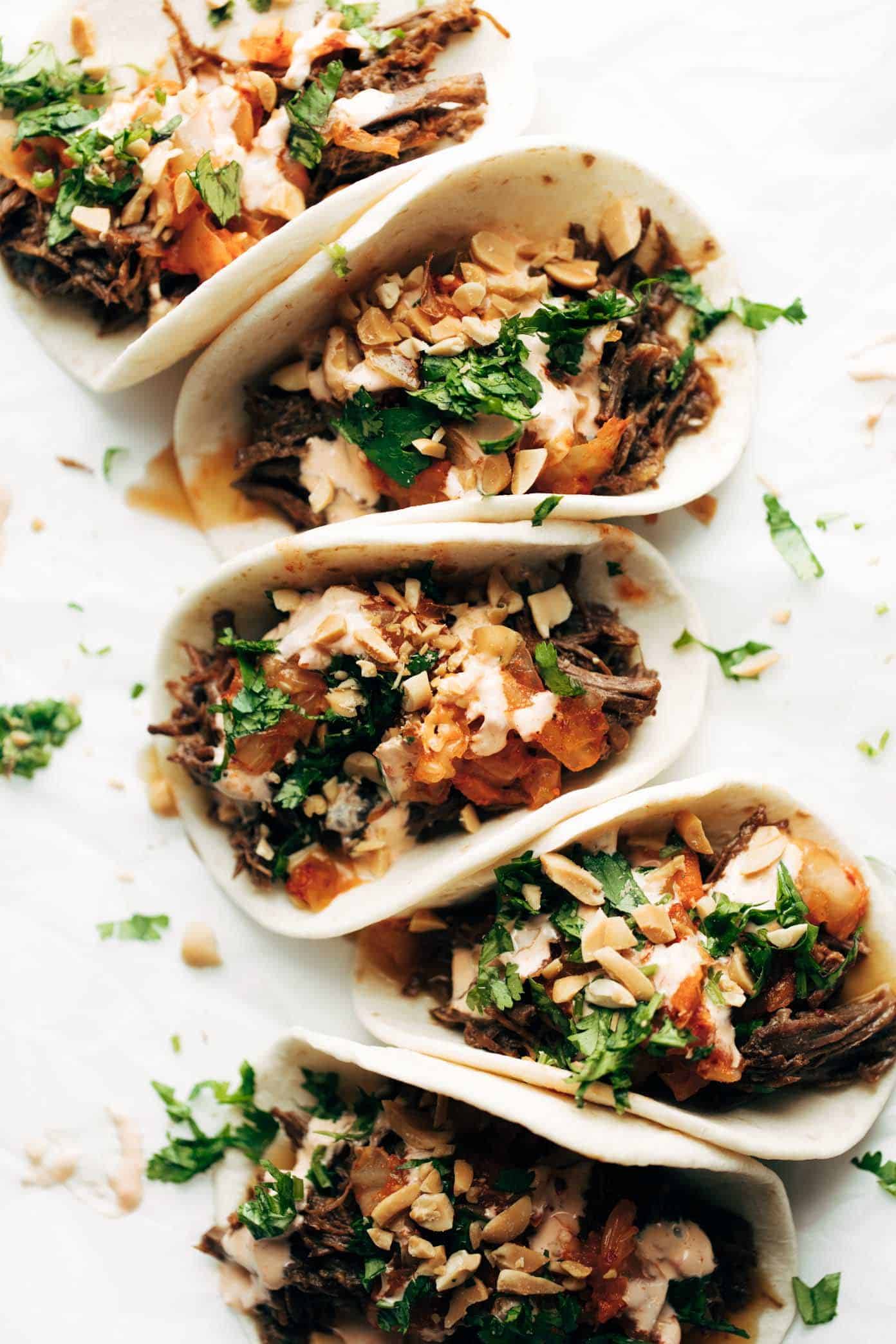 Instant Pot Korean Beef Tacos with cilantro.