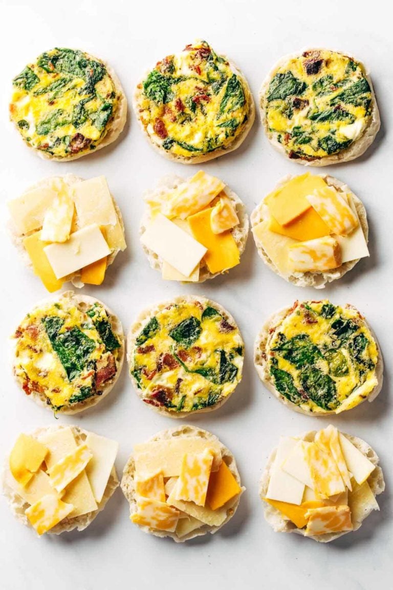 Breakfast sandwiches being prepped.