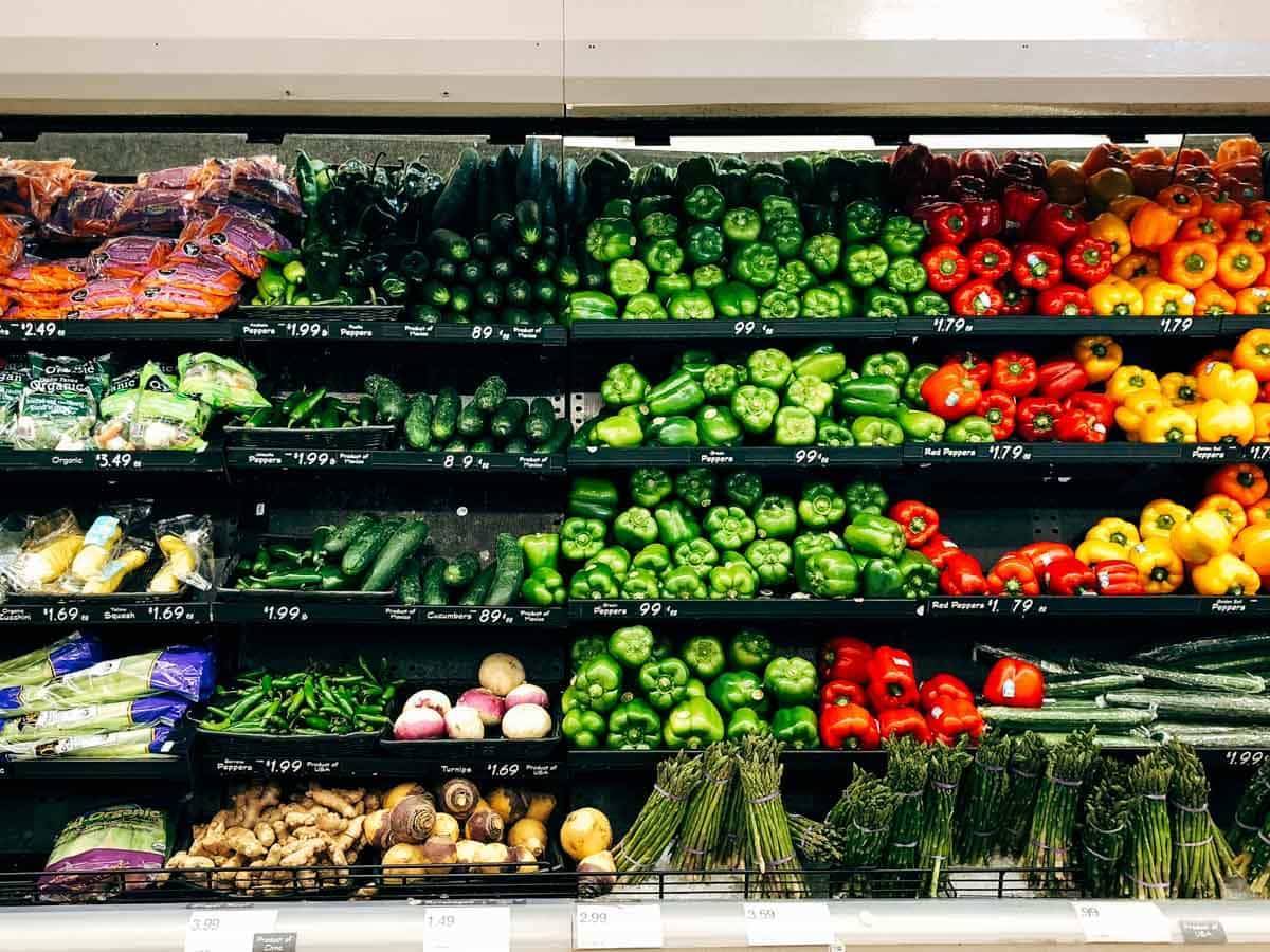 rows of colorful vegetables