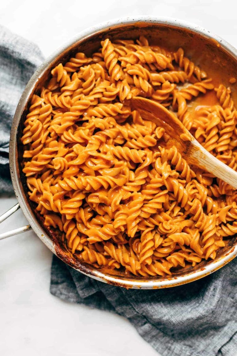 Vegan vodka pasta in a pan.