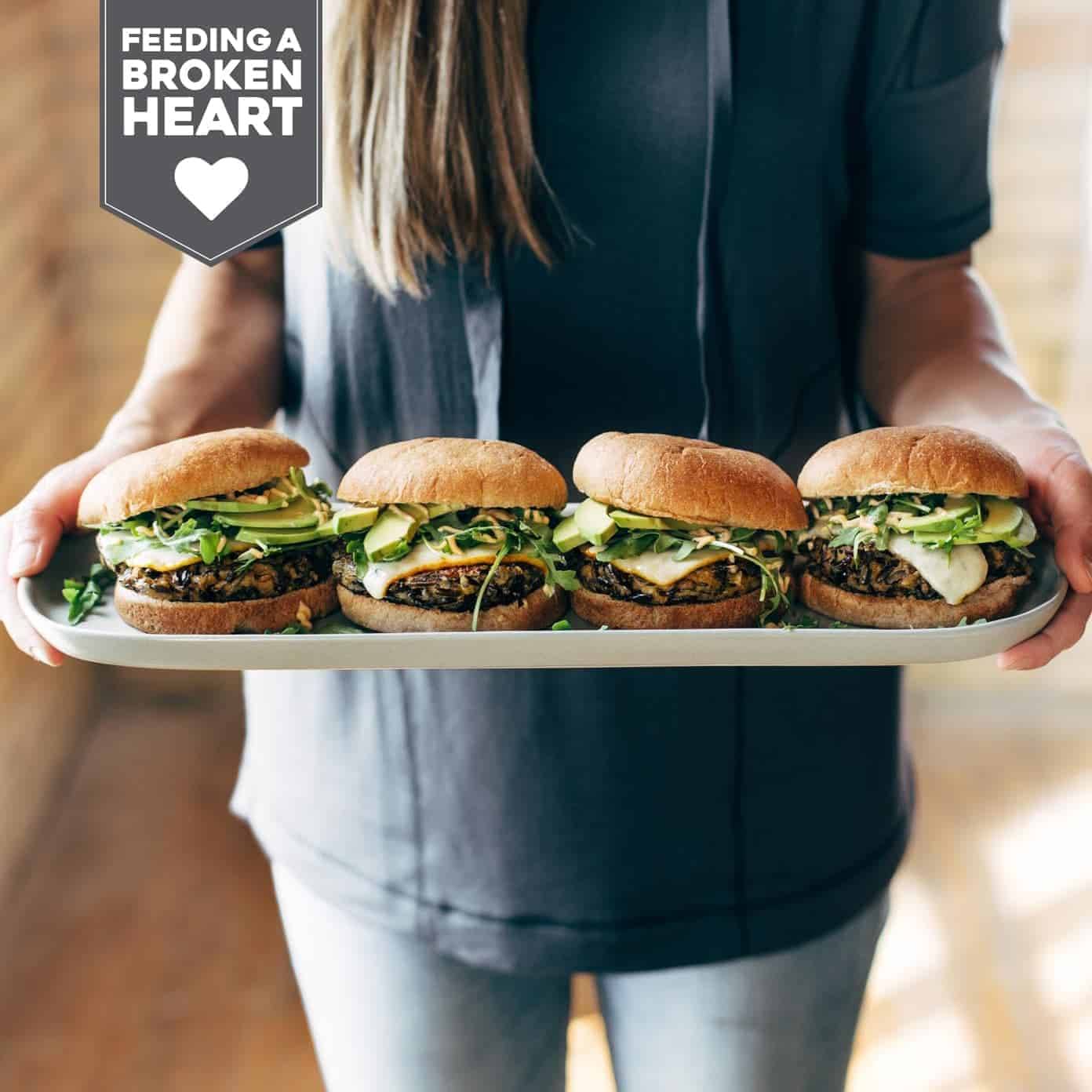 Wild rice burgers on a platter.