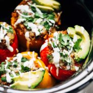 Stuffed Peppers in crockpot with sour cream.